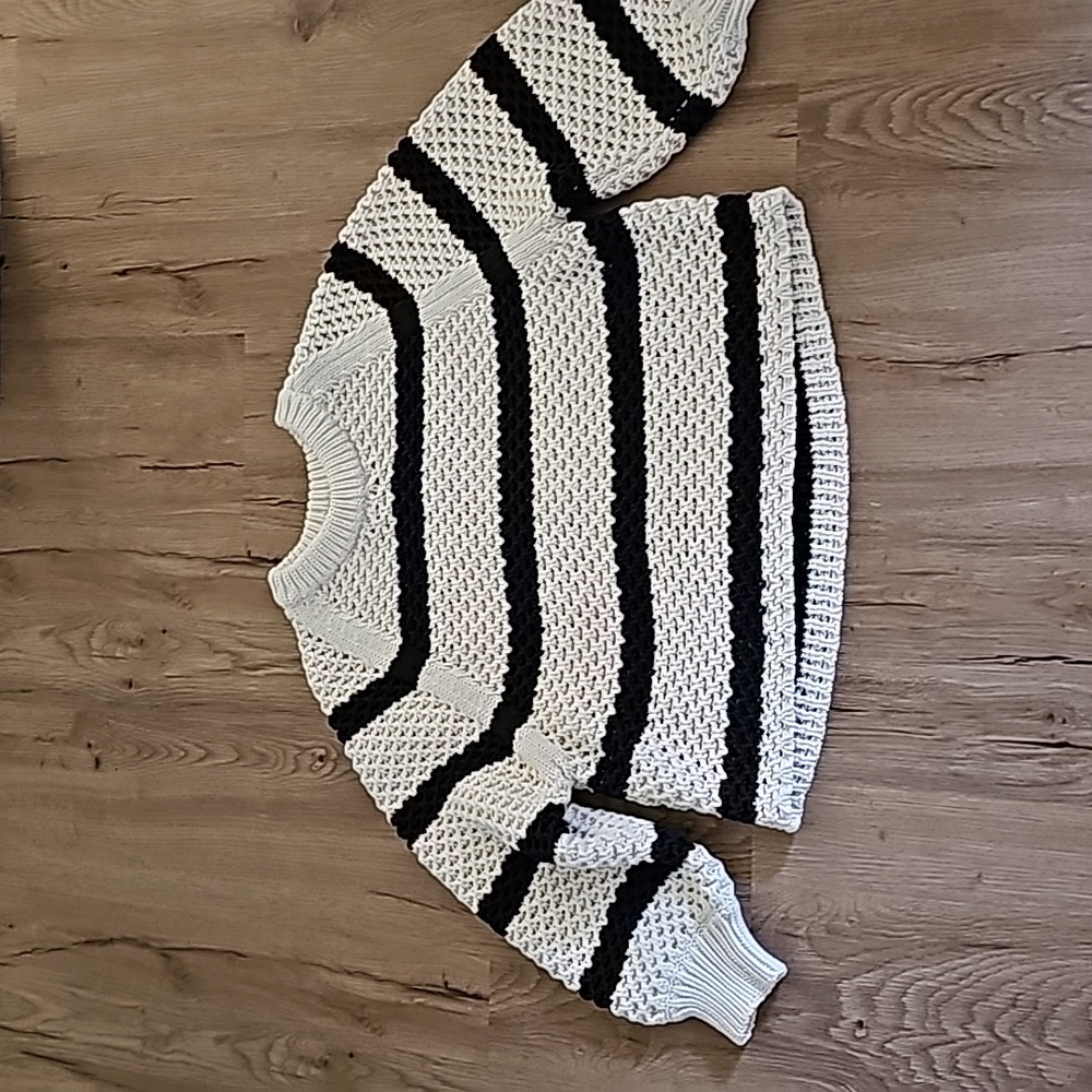 Apiece Apart dark navy black and White Striped Sweater